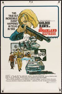 2z753 SUGARLAND EXPRESS 1sh '74 Steven Spielberg, Goldie Hawn, rare different Alexander art!
