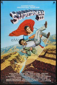 2z760 SUPERMAN III 1sh '83 art of Christopher Reeve flying with Richard Pryor by L. Salk!