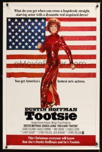 2z787 TOOTSIE advance 1sh '82 full-length Dustin Hoffman in drag by American flag!