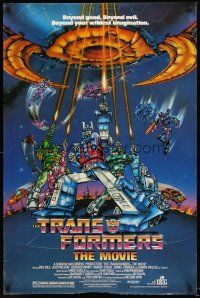 2z792 TRANSFORMERS THE MOVIE 1sh '86 animated robot action cartoon, cool sci-fi artwork!