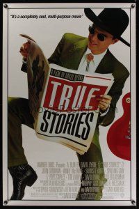 2z798 TRUE STORIES style B 1sh '86 giant image of star & director David Byrne reading newspaper!