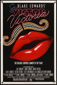 2z818 VICTOR VICTORIA 1sh '82 Julie Andrews, Blake Edwards, cool lips & mustache art!