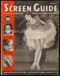 3a137 SCREEN GUIDE magazine January 1939 great full-length portrait of sexy Claudette Colbert!