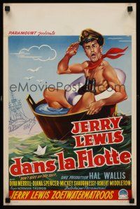 3b383 DON'T GIVE UP THE SHIP Belgian '62 wacky different art of sailor Jerry Lewis in tub!