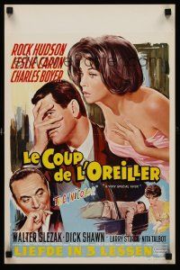 3b423 VERY SPECIAL FAVOR Belgian '66 great art of Rock Hudson & barely dressed sexy Leslie Caron!