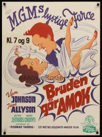 3b547 BRIDE GOES WILD Danish '49 great Gaston art of Van Johnson & June Allyson in wedding dress!
