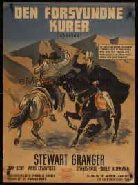 3b548 CARAVAN Danish '47 Wenzel art of Stewart Granger fighting on horseback!