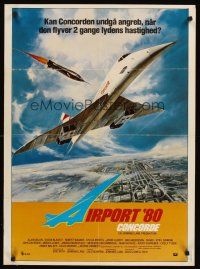 3b553 CONCORDE: AIRPORT '79 Danish '80 cool art of the fastest airplane attacked by missile!