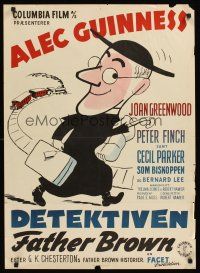 3b556 DETECTIVE Danish '54 wacky artwork of Alec Guinness as Father Brown!