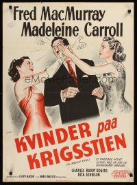 3b588 INNOCENT AFFAIR Danish '49 Wenzel art of Fred MacMurray getting slapped, Madeleine Carroll!