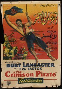 3b083 CRIMSON PIRATE Egyptian poster '52 art of barechested Burt Lancaster swinging on rope!