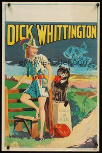 3b228 DICK WHITTINGTON stage play English double crown '30s cool stone litho of sexy female lead!