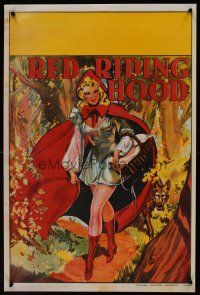 3b233 RED RIDING HOOD stage play English double crown '30s stone litho of sexy Red w/ wolf trailing!