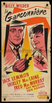 3b680 APARTMENT French 23x32 '60 Billy Wilder, different art of Jack Lemmon & Shirley MacLaine!