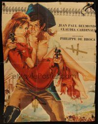 3b681 CARTOUCHE French 23x32 '62 art of pirate Jean-Paul Belmondo guns & sexy Claudia Cardinale!