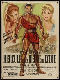 3b699 HERCULES UNCHAINED French 23x32 R61 Ercole e la regina di Lidia, mightiest man Steve Reeves!