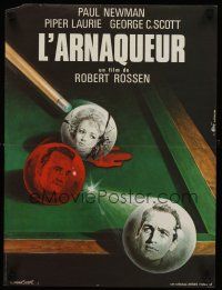 3b775 HUSTLER French 15x21 R82 cool art of Paul Newman, Piper Laurie & George C. Scott by Mascii!