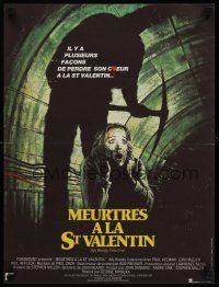 3b793 MY BLOODY VALENTINE French 15x21 '81 cool different artwork of killer w/pick in tunnel!
