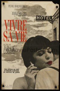 3b795 MY LIFE TO LIVE French 15x21 '62 Jean-Luc Godard's Vivre sa Vie, sexy smoking Anna Karina!