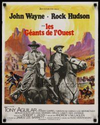 3b822 UNDEFEATED French 15x21 '69 John Wayne & Rock Hudson, wonderful Grinsson landscape art!