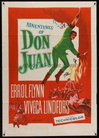 3b116 ADVENTURES OF DON JUAN Indian R50s cool art of Errol Flynn in a breathless adventure!