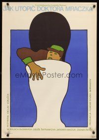3b443 HOW TO DROWN DR. MRACEK, THE LAWYER Polish 23x33 '74 Neugebauer art of man in toilet!