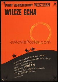 3b470 WOLVES' ECHOES Polish 23x33 '68 Wilcze Echa, Stachurski western art of cowboys & sunset!