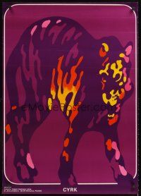 3b486 CYRK commercial Polish circus poster '75 colorful Waldemar Swierzy art of big cat!