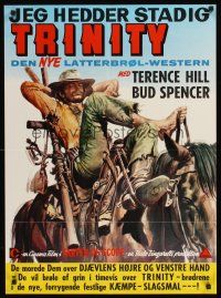 3b178 TRINITY IS STILL MY NAME Swedish 24x33 '71 wacky art of cowboy Terence Hill relaxing on horse!