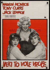 3b321 SOME LIKE IT HOT Yugoslavian '59 sexy Marilyn Monroe with Tony Curtis & Jack Lemmon in drag!