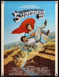 3c648 SUPERMAN III 30x40 '83 art of Christopher Reeve flying with Richard Pryor by L. Salk!