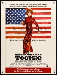 3c653 TOOTSIE 30x40 '82 full-length Dustin Hoffman in drag by American flag!