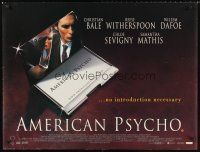 3c004 AMERICAN PSYCHO British quad '00 psychotic yuppie killer Christian Bale, Ellis novel!