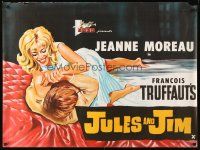 3c072 JULES & JIM British quad '62 Francois Truffaut's Jules et Jim, art of sexy Jeanne Moreau!