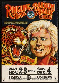 3c279 RINGLING BROS & BARNUM & BAILEY CIRCUS circus poster '70s great art of jaguar & tamer!