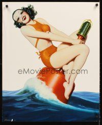 3c282 GIRL MEETS BUOY commercial poster '00 Bolles pin-up art of sexy girl in bathing suit!