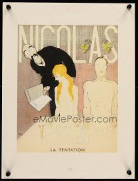 3c247 NICOLAS French REPRO wine poster '80s La Tentation, Iribe art of naked couple in restaurant!