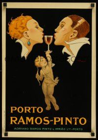 3c240 PORTO RAMOS-PINTO French 14x20 REPRO '70s Rene Vincent art of The Kiss wine ad!