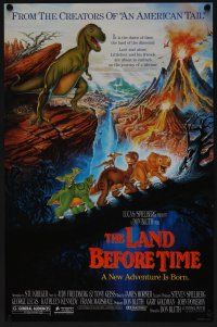 3c578 LAND BEFORE TIME mini poster '88 Steven Spielberg, George Lucas, Don Bluth, dinosaur cartoon!