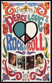 3c349 PEACE LOVE ROCK 'N' ROLL video special 22x36 '88 psychedelic art from rock movie classics!
