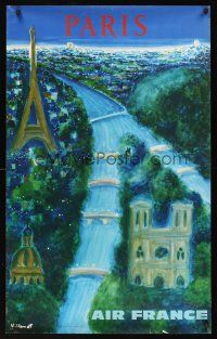 3c262 AIR FRANCE PARIS travel poster '67 cool Villemot art of Eiffel Tower, French!