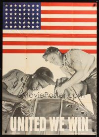 3c270 UNITED WE WIN war poster '42 WWII, Liberman photo, different races working together!
