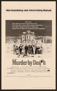 3d183 MURDER BY DEATH pressbook '76 great Charles Addams art of cast by dead body & spooky house!