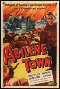 3e015 ABILENE TOWN 1sh R50 Ann Dvorak, art of cowboy gun-slinger Randolph Scott in western action!