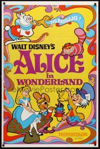 3e024 ALICE IN WONDERLAND 1sh R74 Walt Disney Lewis Carroll classic, cool psychedelic art!