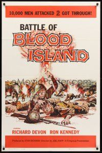 3e066 BATTLE OF BLOOD ISLAND 1sh '60 Joel Rapp, Richard Devon, incredibly bloody war artwork!