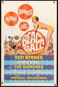 3e067 BEACH BALL 1sh '65 Edd Byrnes, Chris Noel, The Supremes, sexy girl in bikini art!