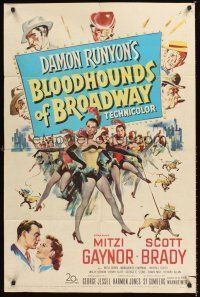 3e093 BLOODHOUNDS OF BROADWAY 1sh '52 art of Mitzi Gaynor & sexy showgirls, Damon Runyon story!