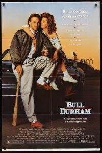 3e117 BULL DURHAM 1sh '88 great image of baseball player Kevin Costner & sexy Susan Sarandon!