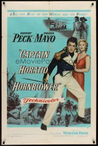 3e133 CAPTAIN HORATIO HORNBLOWER 1sh '51 Gregory Peck with sword & pretty Virginia Mayo!